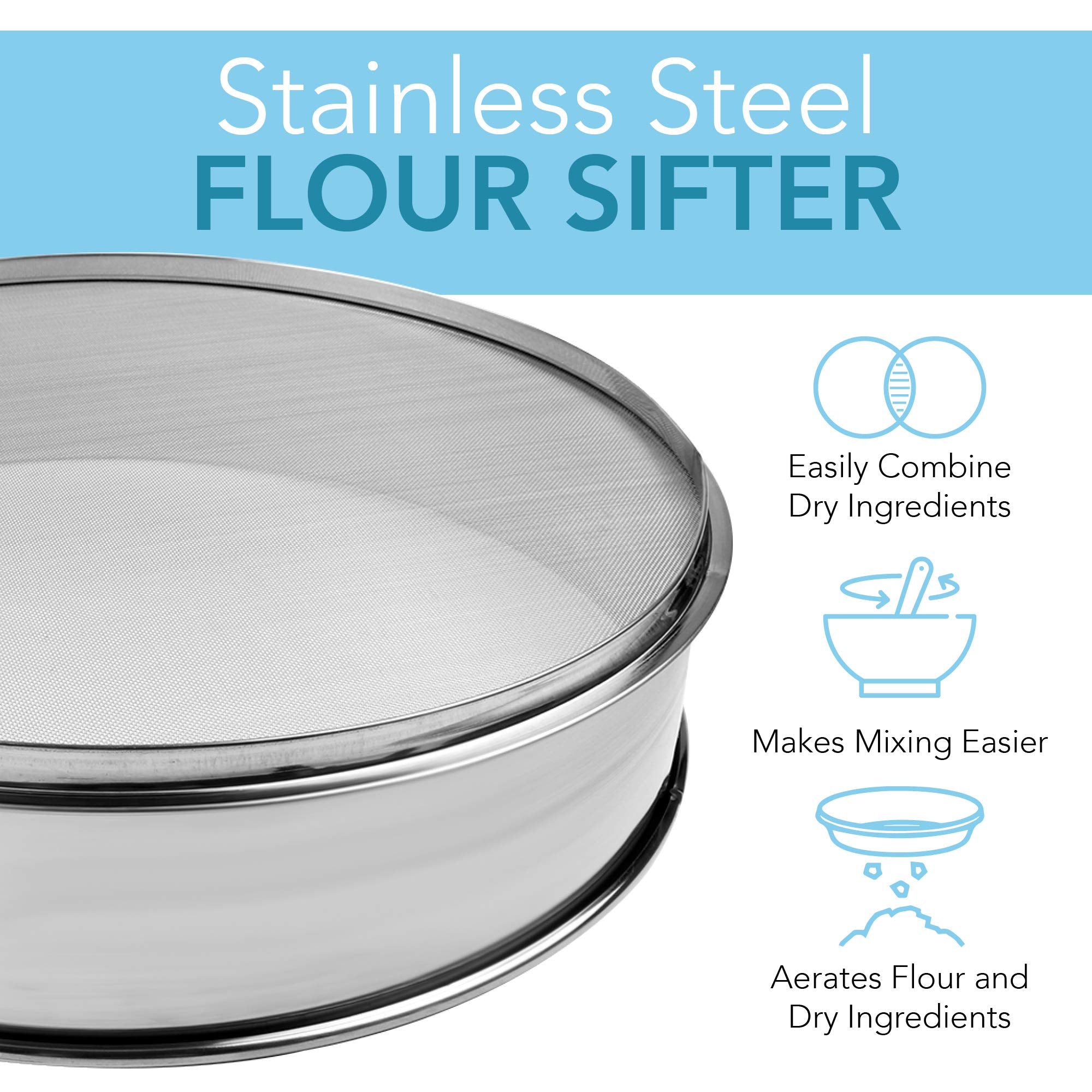 Vollum Stainless Steel Flour Sifter Fine Mesh Round Baking Sieve