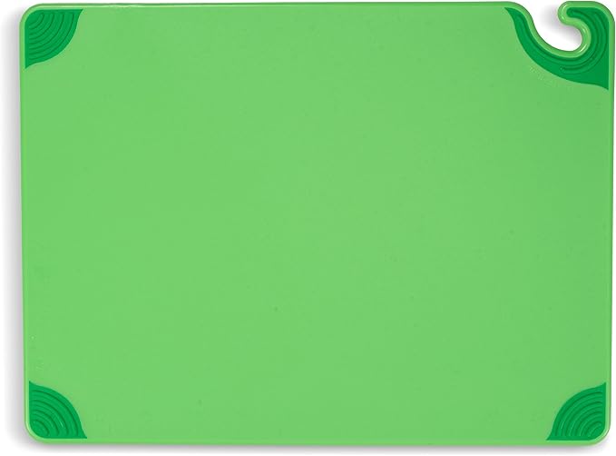 San Jamar Saf-T-Grip Cutting Board with Food Safety Hook for Kitchen, Restaurants, and Fast Food, Plastic, 18 x 24 x 0.5 Inches, Green, (Pack of 6)
