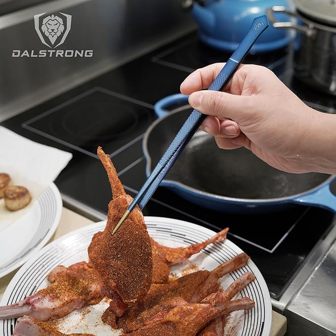 DALSTRONG Chef Tweezers Professional Kitchen Tongs-10" high-precision Tweezer Tongs for Cooking - Stainless Steel Blue w/vTitanium Coating-BBQ, Plating, Multi-use
