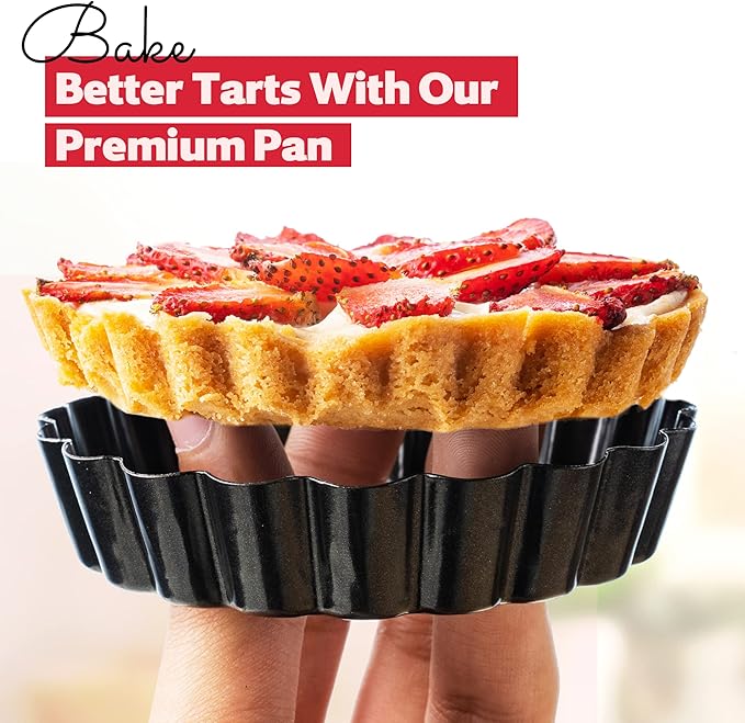 FIDZ PAN 8 Pack Mini Tart Pans 4 Inch with Removable Bottom Round Nonstick Deep Quiche Pan, Heavy Duty Perfect for Baking Fruit Tarts, Quiches & Dessert