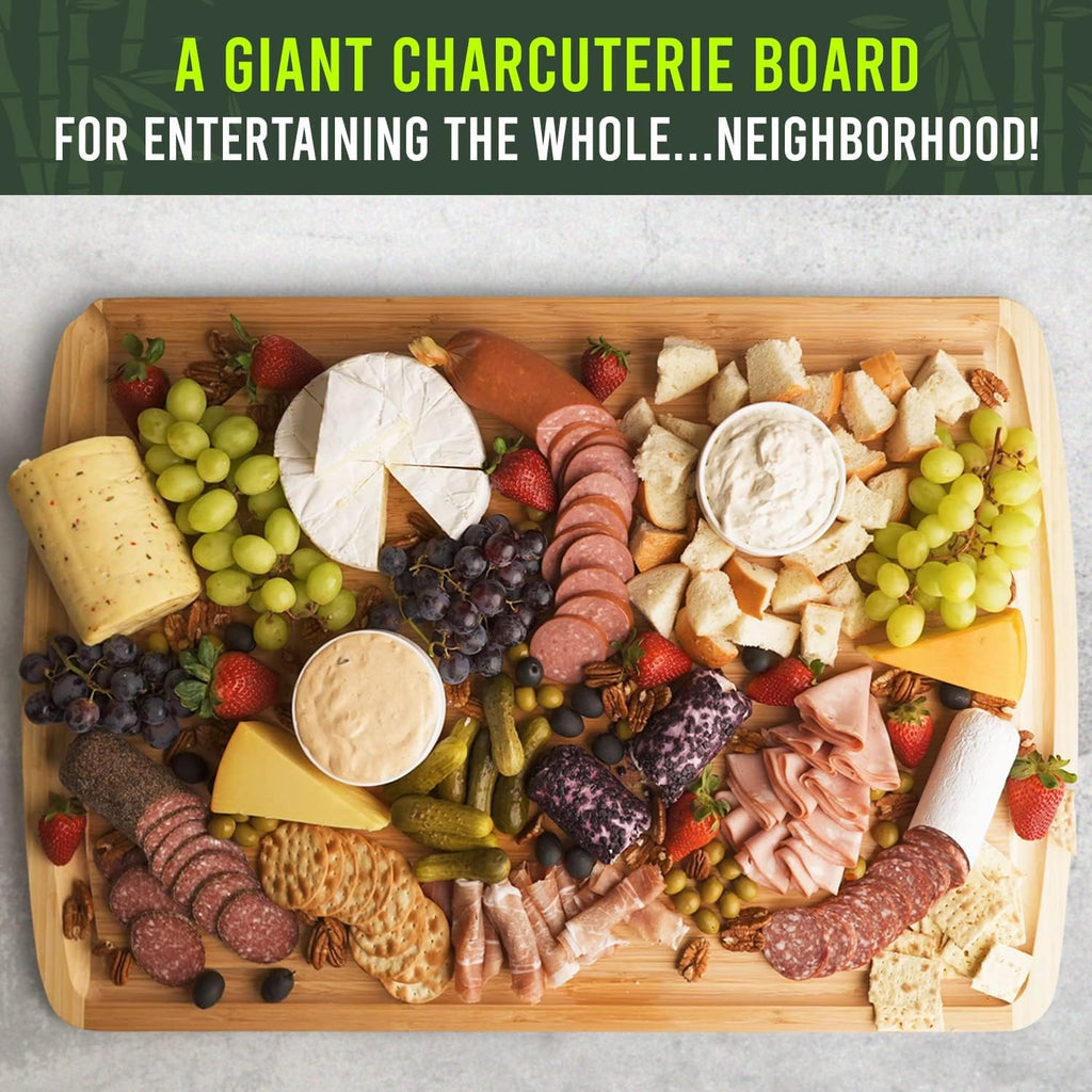 ENORMOUS 30 x 20 Organic Extra Large Cutting Board with Lifetime Replacements – Wood Bamboo Chopping Board - Wooden Butcher Block Cutting Board for Carving Turkey, Grilling Brisket and BBQ