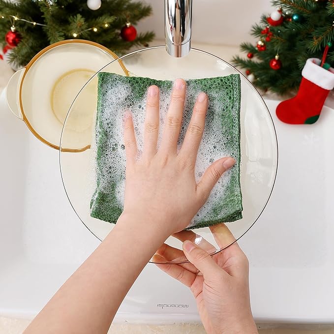Homaxy 100% Cotton Waffle Weave Kitchen Dish Cloths 12-Pack, Grass Green