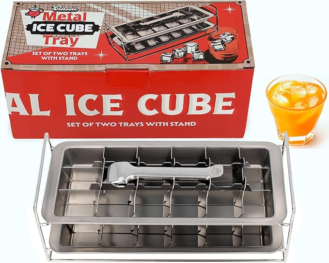 Captain Cranberry Metal Stainless Steel Ice Cube Trays, Stand, 36 cubes