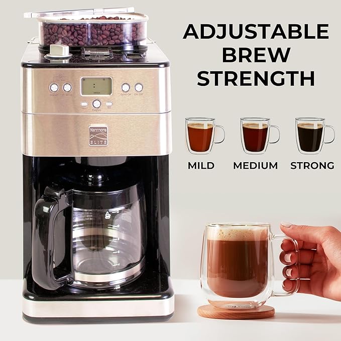 Kenmore Elite Grind and Brew Coffee Maker 12 Cup with Built‑In Burr Grinder