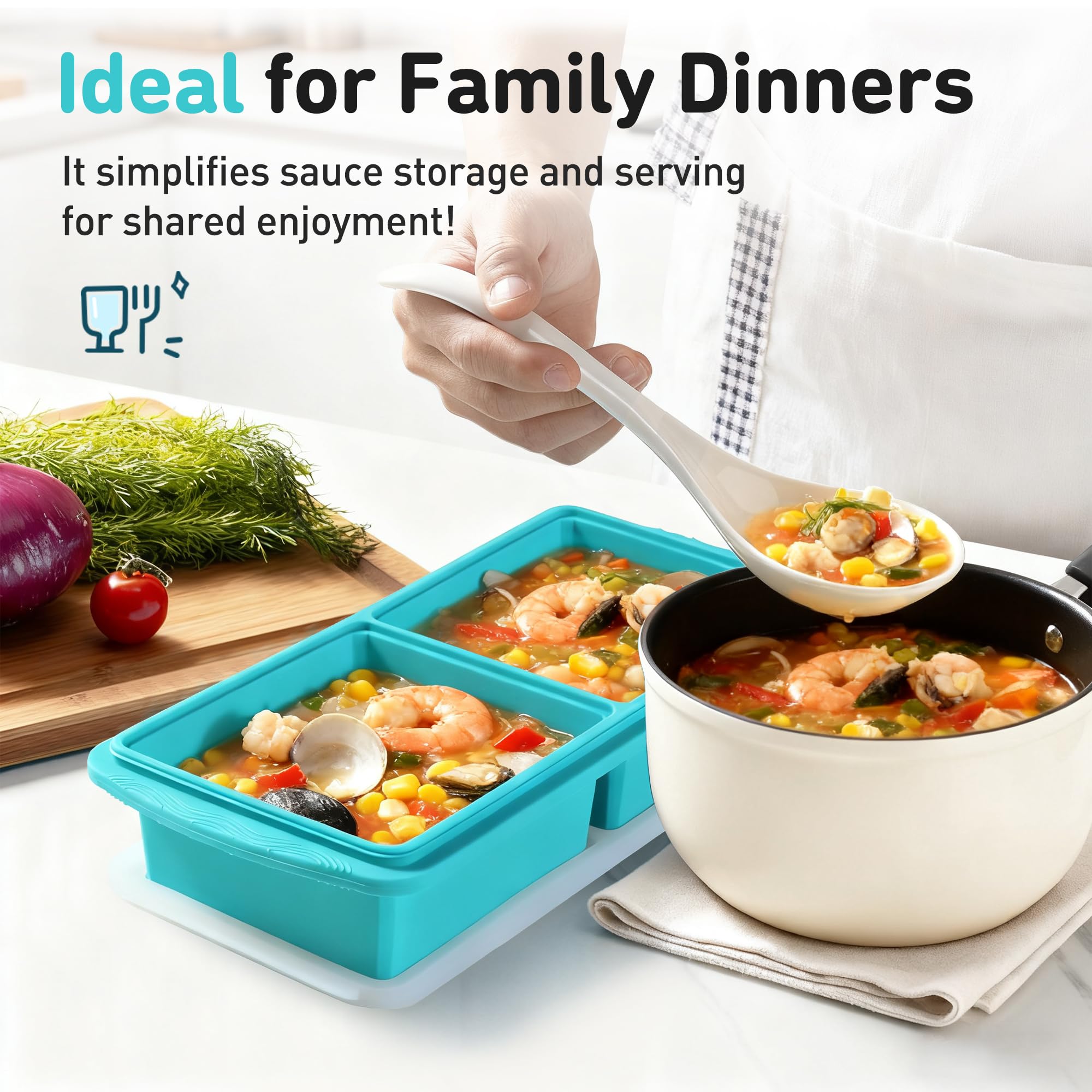 Silicone Freezer Tray with Lid Soup Freezer Container Molds with Steel Reinforced Rim Ice Cube Freezer Molds for Soup, Sauce, Leftovers, Homemade Meal Prep Containers Portion Control Food Storage