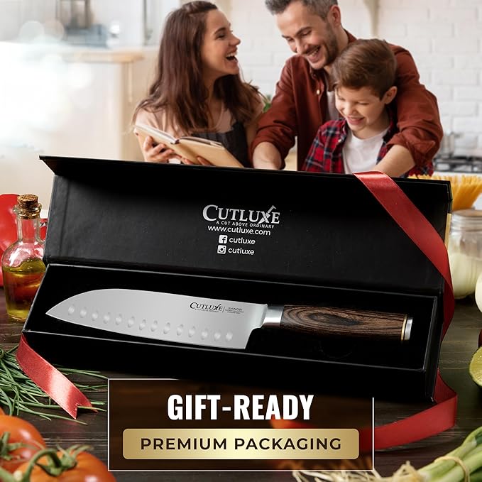 Cutluxe Santoku Knife, 7" Japanese Meat & Vegetable Knife for Chopping