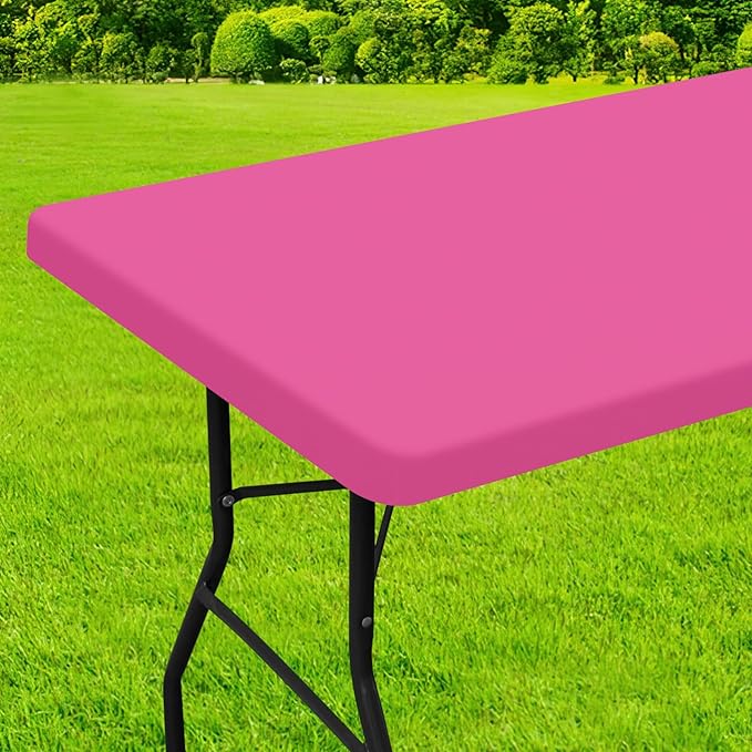 homing Rectangle Table Cloth Cover, Water-Resistant Polyester Elastic Fitted Tablecloth, Fits for 6 Foot Folding Tables, Washable Table Protector for Picnic, Camping, Outdoor (Rose Pink, 30" x 72")