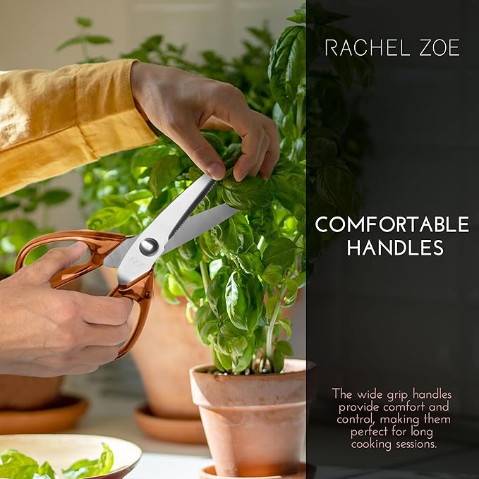 Rachel Zoe All Purpose Scissors, Scissors for Office, School or Art, Stainless Steel Sharp Shears with Large Handles, Dishwasher Safe (Brown/Silver)