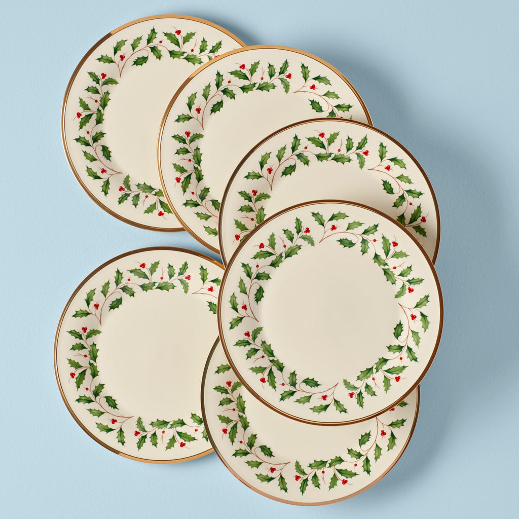 Lenox Holiday Porcelain Christmas Dinner Plate Set for 6
