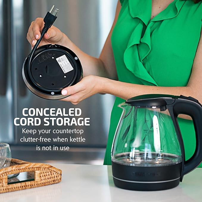 OVENTE 1.5L Glass Electric Kettle Water Boiler, Black KG83B