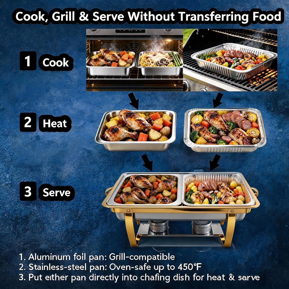 Amhier Chafing Dishes for Buffet, 11Qt, 4 Pack, Gold