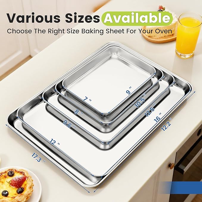 BIEAMA 12 Pack Stainless Steel Toaster Oven Baking Sheets, 9 x 7 in