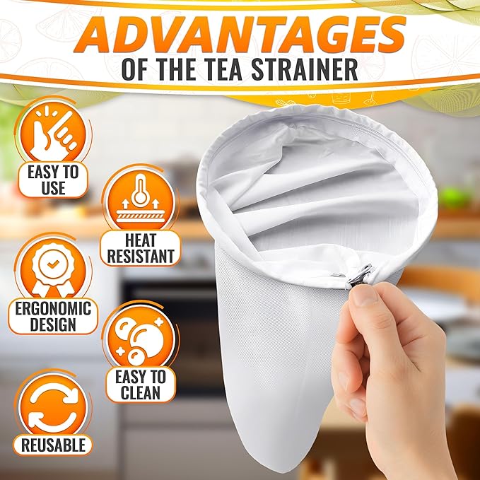 5.3 In Thai Tea Strainer, Fine Mesh Cloth, Stainless Steel Handle