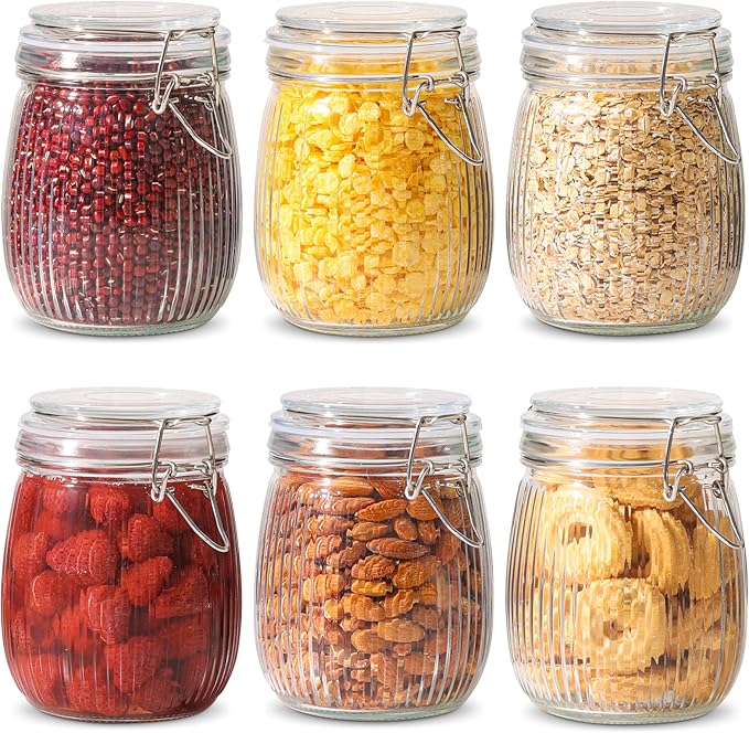 ComSaf Ribbed Glass Mason Jars with Airtight Lids 25 oz 6 Pack Coffee