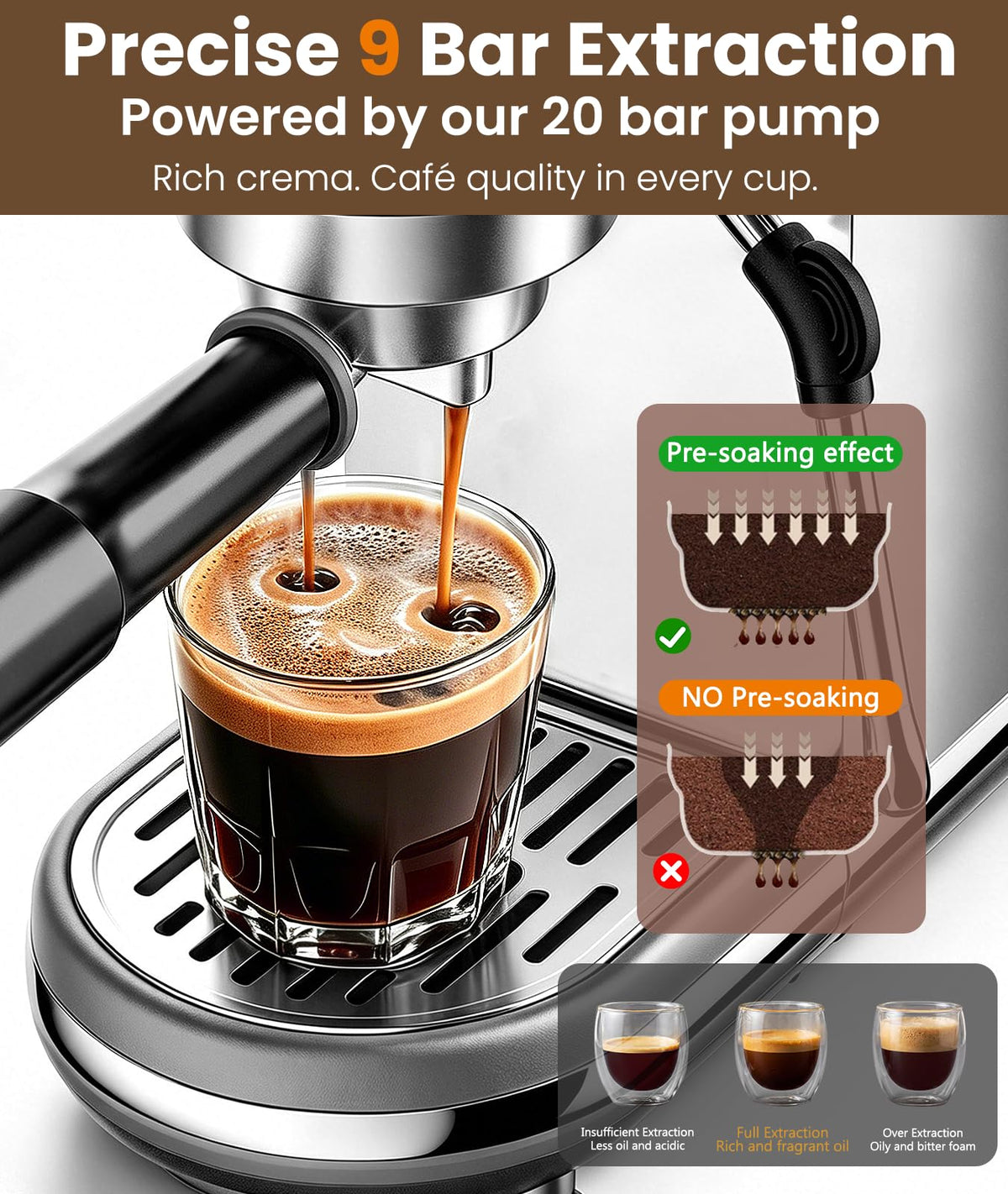 atatix Espresso Machine with Milk Frother, 20 Bar Pressure Espresso Maker