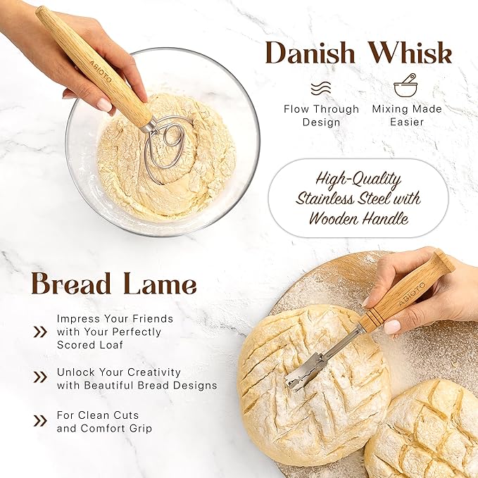 ABIOTO Banneton Baskets with Sourdough Bread Baking Supplies - 17-Piece Kit