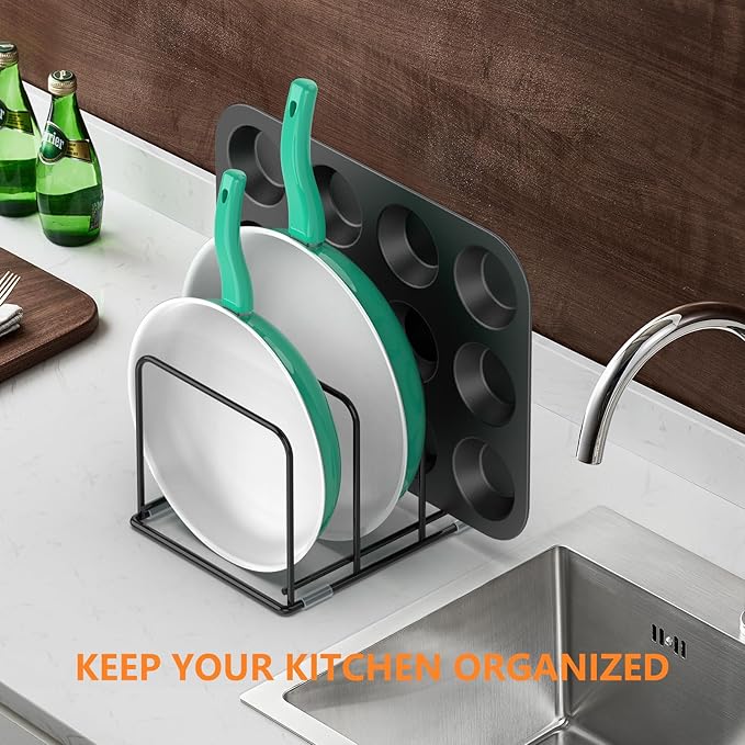 KORRTFID Kitchen Cabinet Organizer - Steel Cookware Rack, Divided Holder with 3 Slots for Skillets, Baking Tray and Chopping Board - Pan Storage (2.2 Inch Width Slots)