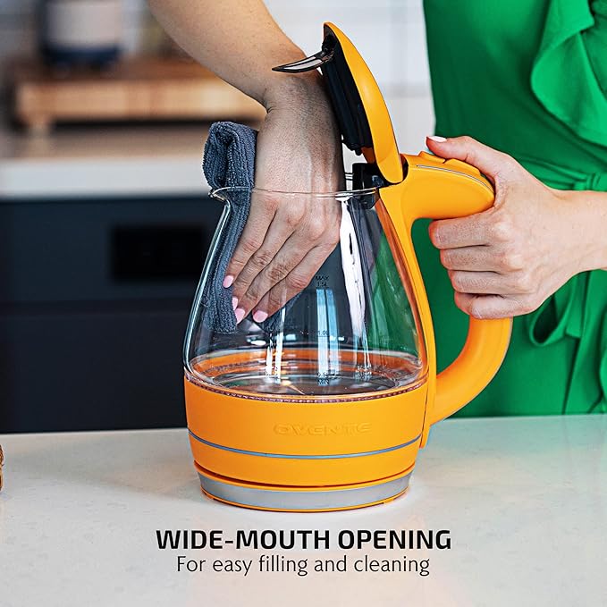 OVENTE 1.5L Glass Electric Kettle Water Boiler, Orange KG83O