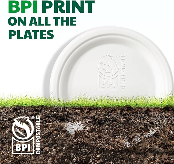 Joyborn Heavy Duty Compostable Paper Plates 9 Inch, White, 125 Pack