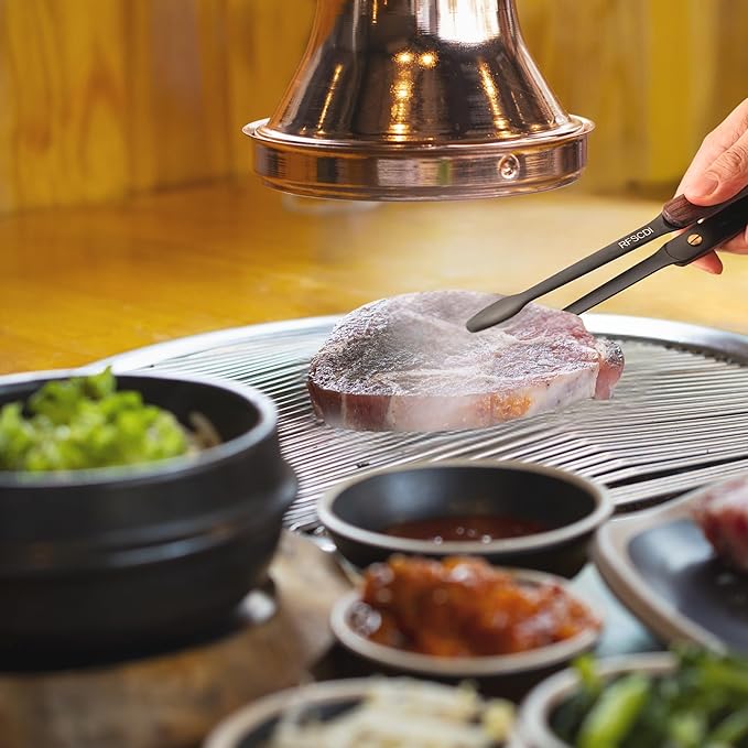 Exquisite Lightweight Cooking Tongs - 304 Stainless Steel & Walnut Wood, Comfortable Grip, Non-Slip Design, High Heat Resistant - Ideal for Light and small food, Kitchen Plating, Korean BBQ, 9-Inch