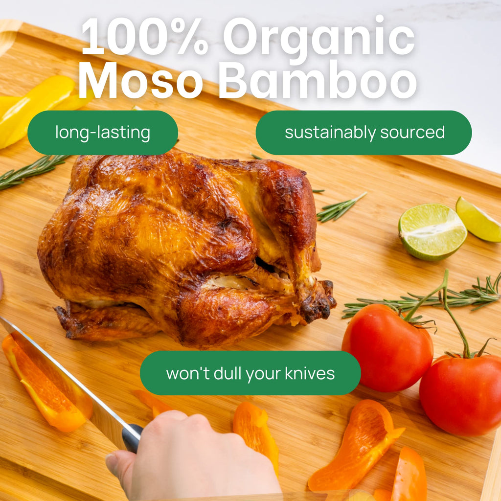 HUGE 24 Inch Bamboo Cutting Board with Lifetime Replacement - 2XL Extra Large Wooden Butcher Block for Kitchen, Stove Top, Meat, Vegetables, and Charcuterie with Deep Juice Grooves
