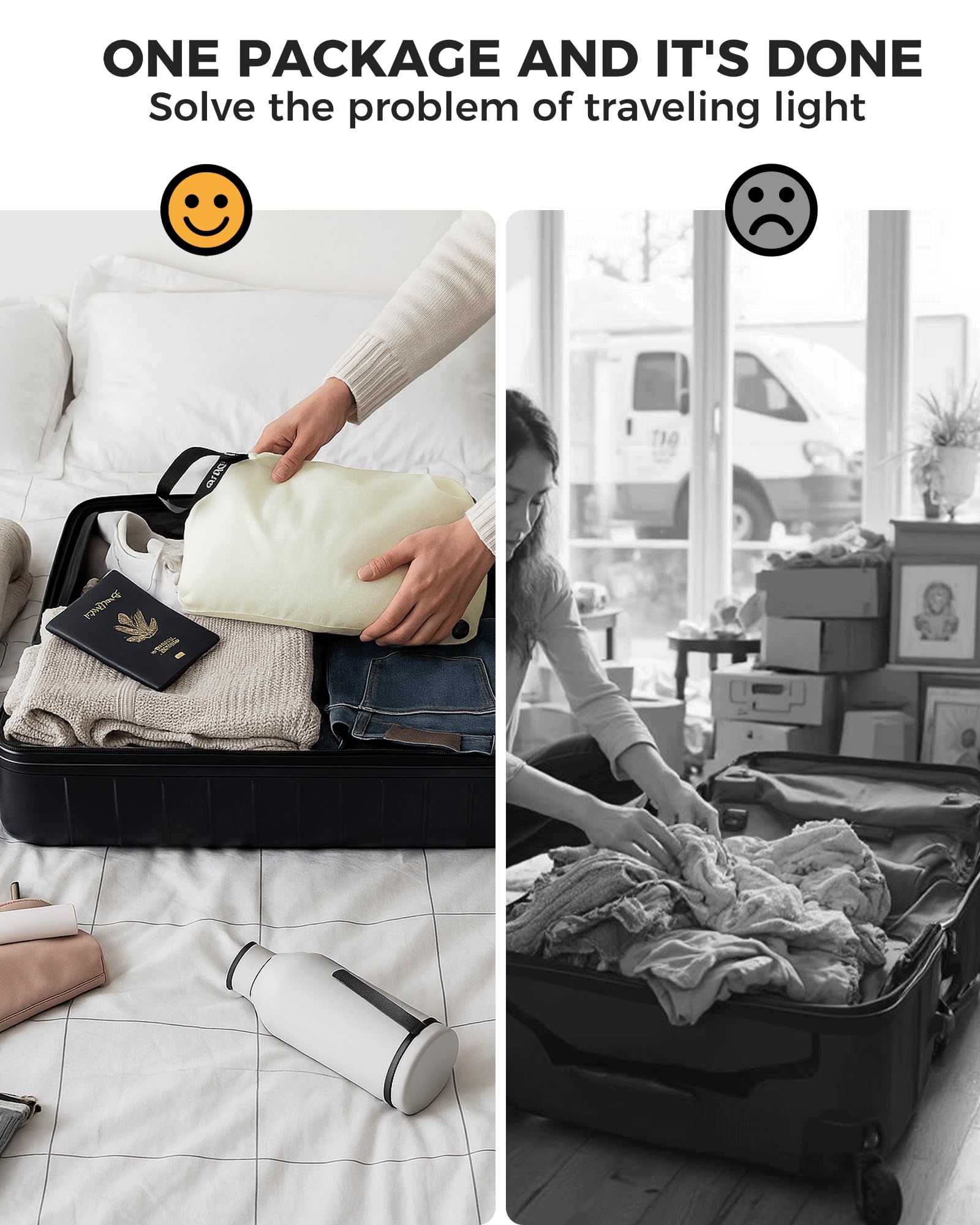 Compression Travel Laundry Bag for Dirty Clothes, Pump-Free Laundry Bag for Suitcase & Dorm, Waterproof Wet Dry Clothes Organizer, Large Capacity Space Saving Travel Bag (1 Pcs)(White, M)