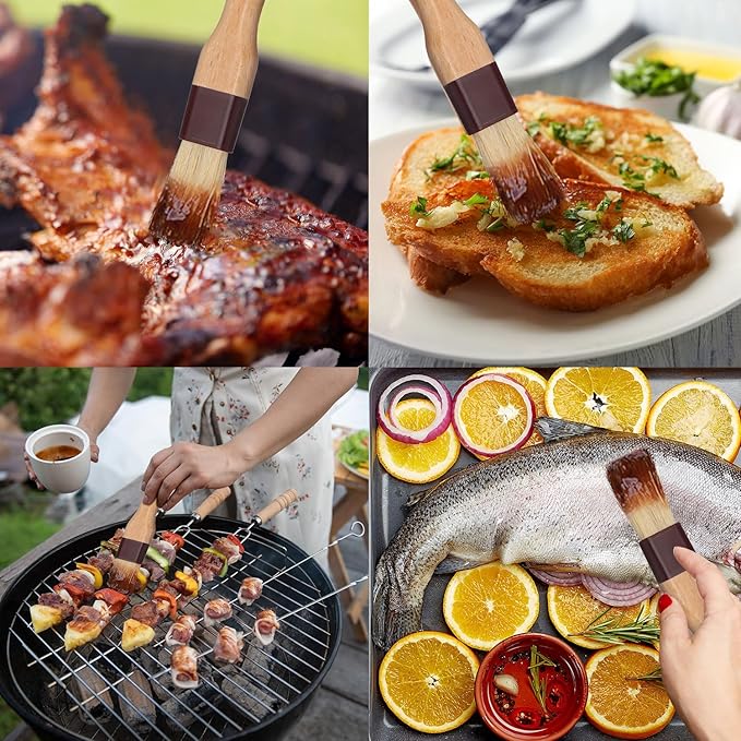 Boao 4 Pcs Pastry Brush, Natural Bristle Basting Brush for Cooking and Baking, BBQ Brushes for Butter, Baster, Oil, Egg, Sauce, Turkey, Grilling, Marinade and Kitchen Food(1 Inch, 1 1/2 Inch)