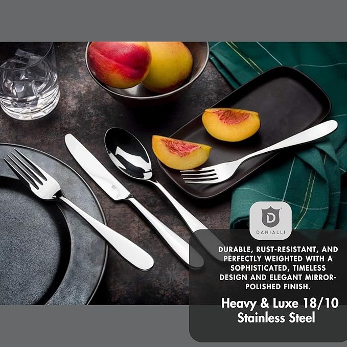 Danialli Silverware Set for 4 – 18/10 Stainless Steel Flatware, Mirror Finish, Dishwasher Safe, Heavy-Duty, Rust Resistant, Elegant Cutlery (20-Piece Set, Fidenza)