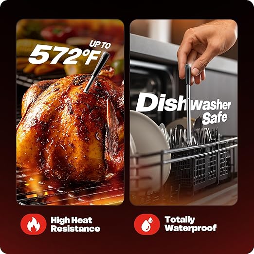 Wireless Meat Thermometer 6 Sensors Accuracy Digital Food Thermometer 0.5S Instant Read, IP67 Waterproof for BBQ, Grill, Smoker, Oven, Air Fryer,Red