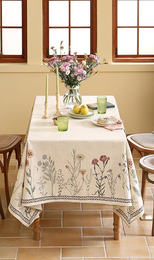 ISAENNE Designer Linen Rectangular Tablecloth,94"x63"-Serenity G