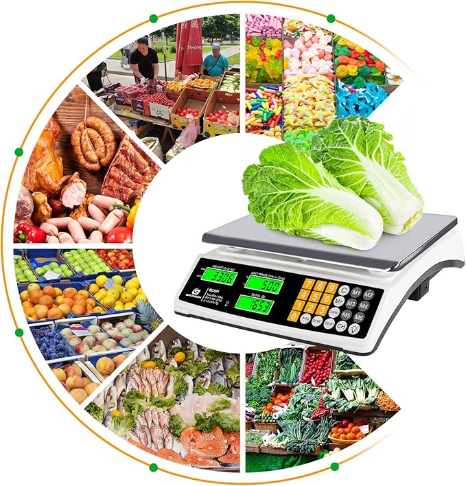 BROMECH Price Computing Scale 88lb/40kg Commercial Food Scale for Produce Meat Weighing, LCD Display and Green Bright Backlight for Farmers Markets, Meat Shop, Deli, （Not for Trade）