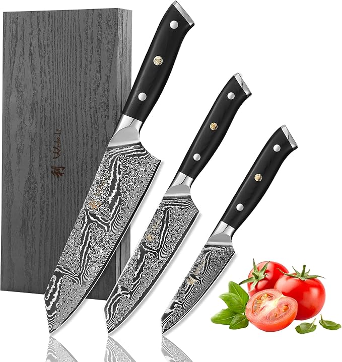 Wakoli Nitoko 3-Piece Kiritsuke Damascus Knife Set, VG10 Steel, G10 Handles