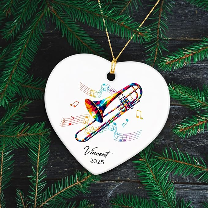 Trombonist Ceramic Ornament 2026, Custom Trombone Musical Christmas Ornament Gifts for Trombonist, Instrumentalist Ornaments Decor, Personalized Name & Year Trombone Lovers Ceramic Keepsake Xmas Tree
