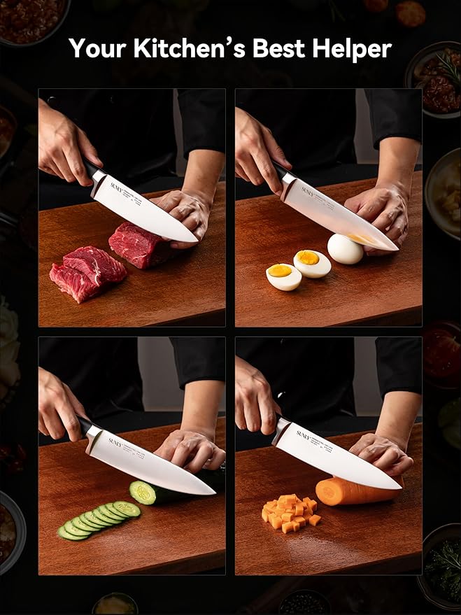 SUNLY Chef Knife, 8 Inch Professional Kitchen Knife with German 1.4116 Stainless Steel, 58±2 HRC Hardness, Full-Tang Design, Anti-Slip Handle for Meat, Fruits, Vegetables, Gift-Ready Magnetic Box