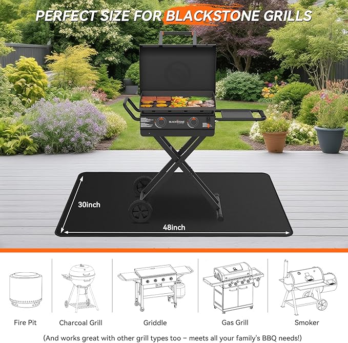 rumlick 48x30 inches Large Under Grill Mats for Blackstone, Double-Sided Fireproof Outdoor Grill Protective Mat, Oilproof Waterproof BBQ Fire Pit Fireplace Mat