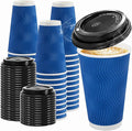 Clawsoff 100 Pack 16 oz Coffee Cups with Lids Disposable Insulated Cup Navy