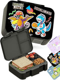BEARFOOT Kids Lunch Box with Compartments – Compact & Lightweight | Leak-Proof, BPA-Free, Dishwasher Safe | Hand-Drawn Design for Preschool, School, Travel (Dinos Black, 2.75 Cups)
