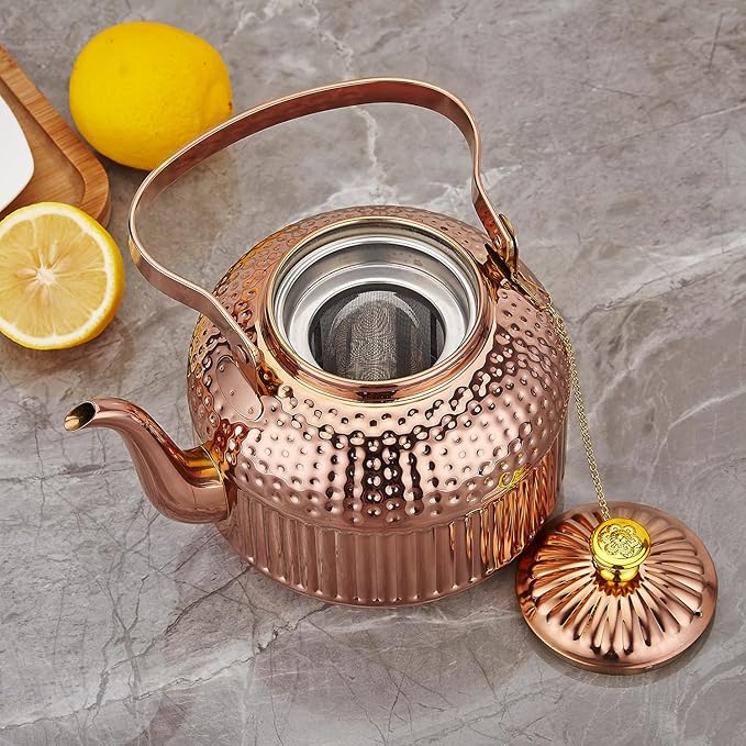 SANQIAHOME Antique 1.8L (60 Oz) Stainless Steel Teapot with Infuser Copper