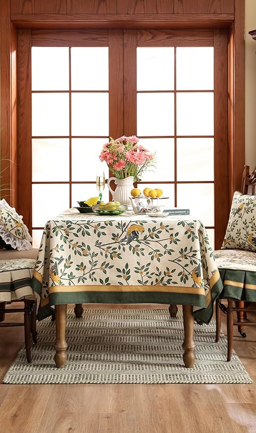 patdrea Designer French Linen Tablecloth,Rectangular,118"x67"-Warbler A
