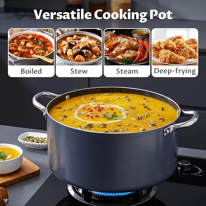 BEZIA 10 Quart Nonstick Stock Pot with Lid, Large Induction Cooking Pot