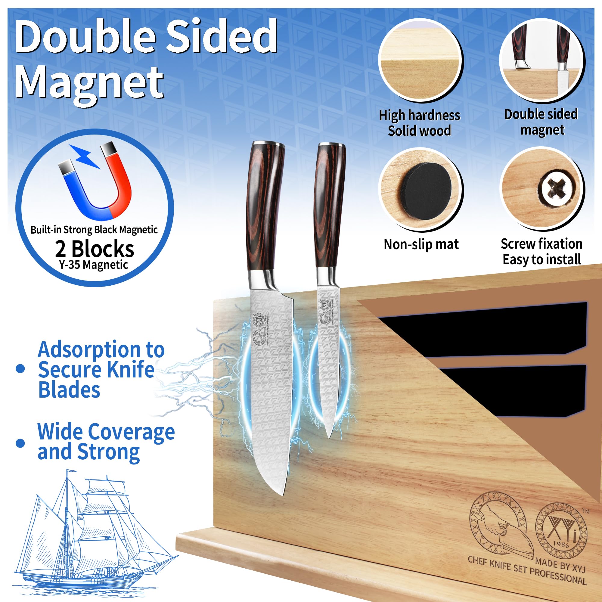 XYJ Magnetic Knife Block, Double-Sided Knife Holder with Strong Magnets