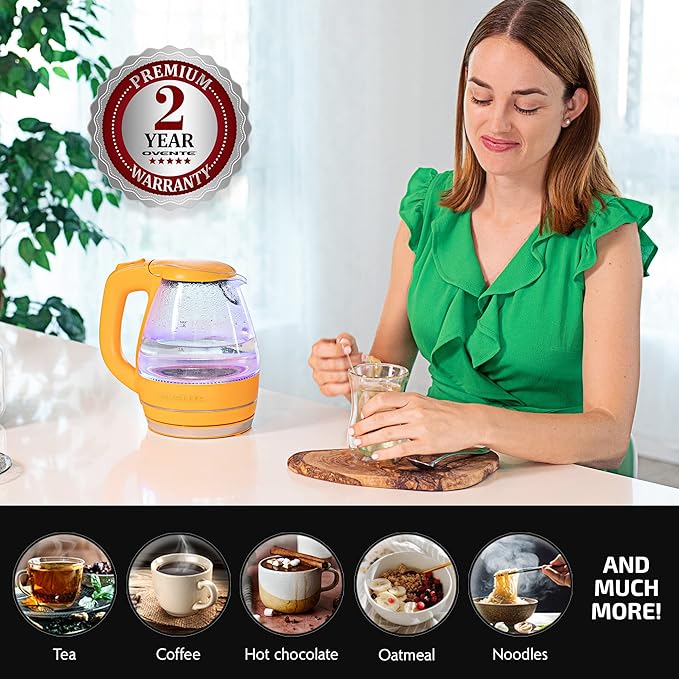 OVENTE 1.5L Glass Electric Kettle Water Boiler, Orange KG83O