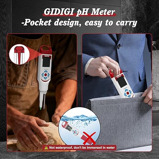 GIDIGI Food pH Meter with ATC, Spear Probe for Sourdough & Meat