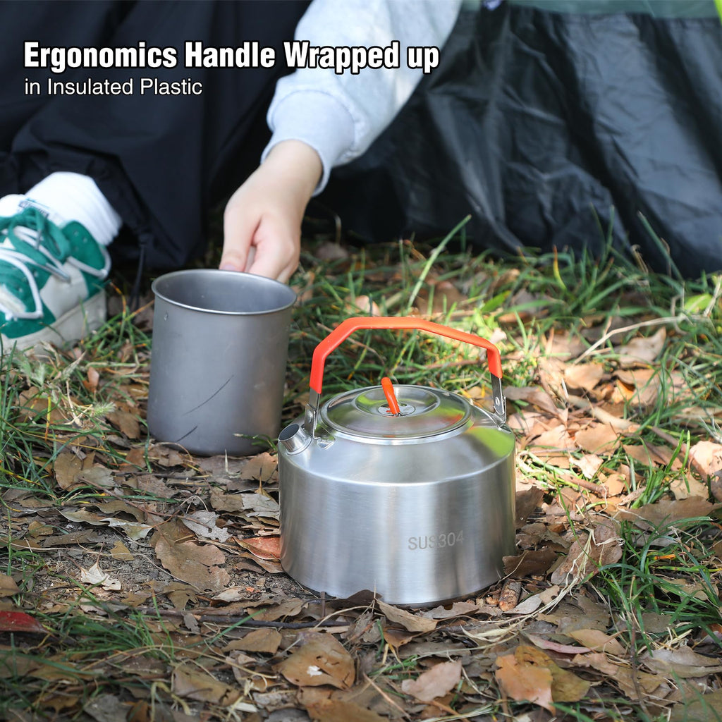 REDCAMP 1.6L Outdoor Camping Kettle, Lightweight Stainless Steel Water Pot with Carrying Bag, Compact Camp Tea Kettle Coffee Pot for Hiking Picnic Camping