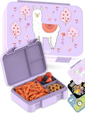 BEARFOOT Kids Lunch Box with Compartments – Compact & Lightweight | Leak-Proof, BPA-Free, Dishwasher Safe | Hand-Drawn Design for Preschool, School, Travel (Llama Purple, 4 Cups)