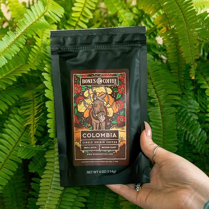 Bones Coffee Company NEW World Tour Sample Pack Box Set with Specialty Coffee Mug, 5 Assorted Single-Origin Low Acid Medium Roast Arabica Beans Flavored Coffee Gifts, 4 oz Pack of 5 Ground