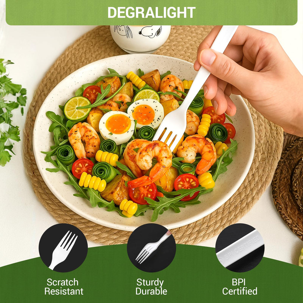 Heavy weight Compostable Froks [500Pcs] Heavy Duty Forks Disposable Utensils, BPA-Free, Heat Resistant, Eco Friendly Disposable Forks Bulk, No Plastic Disposable Cutlery for Party, Office & Picnic