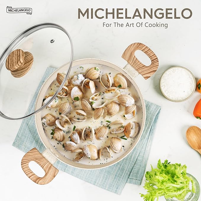 MICHELANGELO Nonstick Cooking Pot - 6 Quart Soup Pot with Lid for Family Meals, Non-Toxic Stockpot with Stay-Cool Handles, Induction Ready, Easy Cleanup, PFOA & PFOS Free