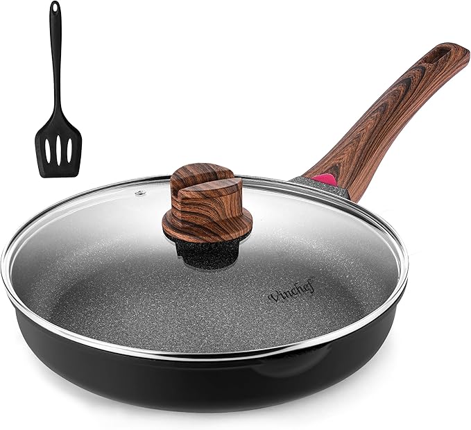 Vinchef 11 Inch Black Nonstick Frying Pan Skillet with Lid