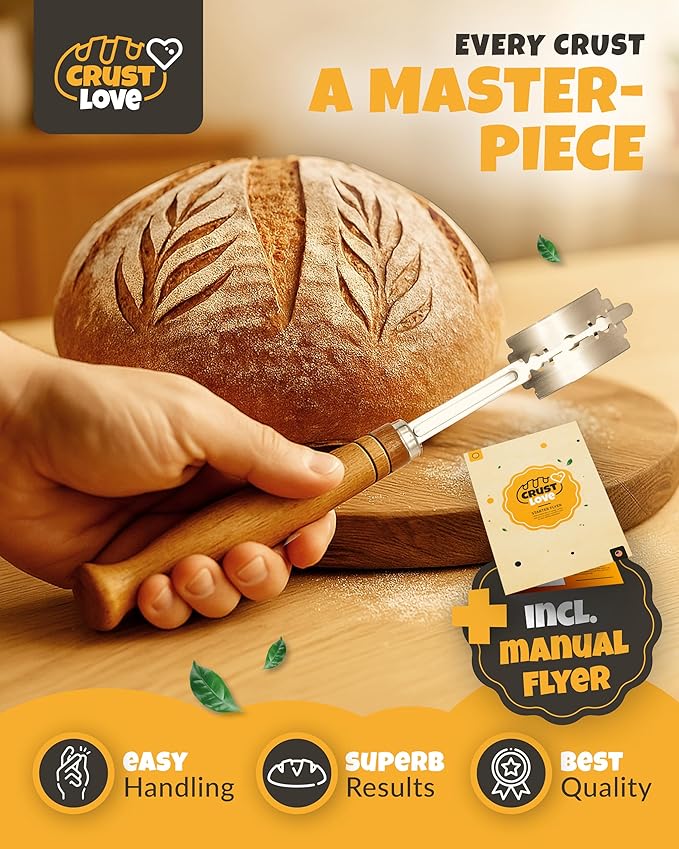 CRUSTLOVE Bread Lame 2-Piece Set for Controlled Dough Scoring with 5 Blades